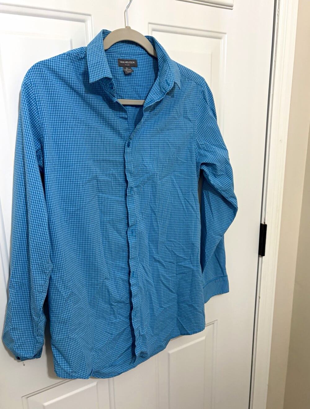 Van Heusen Flex Men's Blue/White Check Long Sleeve Button-Up Point Collar XL